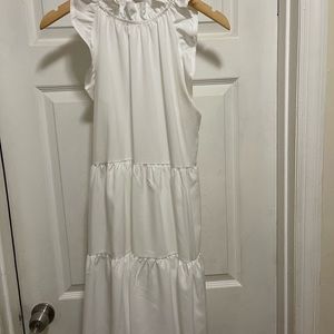 White sleeveless ruffle mini summer dress